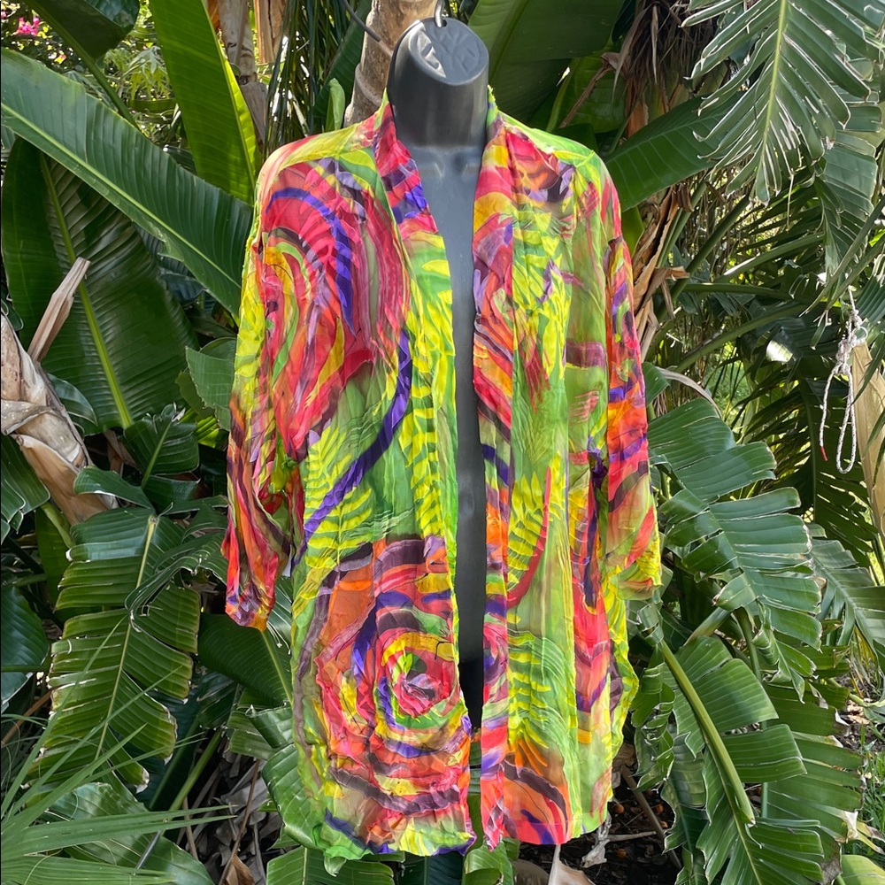 simply silk sheer floral tie-dye burn out jacket